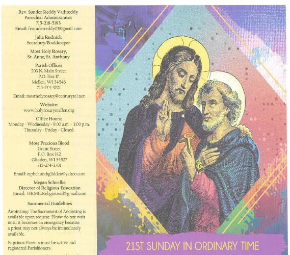 August 23 – 21st Sunday Ordinary Time